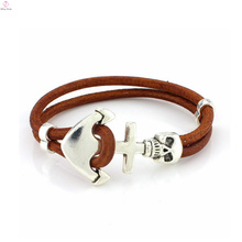 2017 Multi-layer weave Leather accessories a punk rock anchor skull bracelets for men